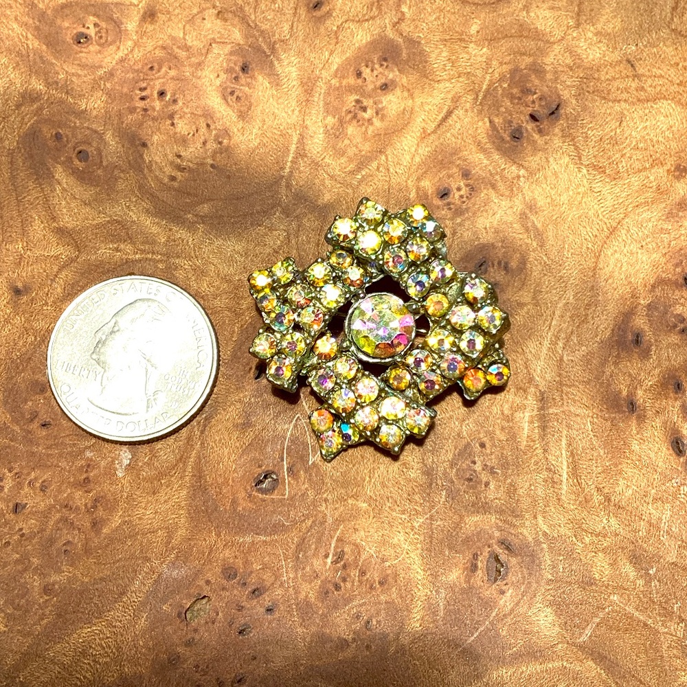Aurora Borealis Crystal Gold-Tone Floral Brooch